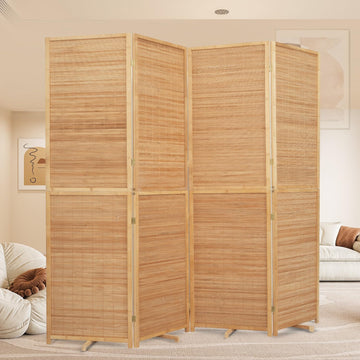 Room Divider Folding Privacy Screens, Hand-Made Natural Bamboo Room Dividers
