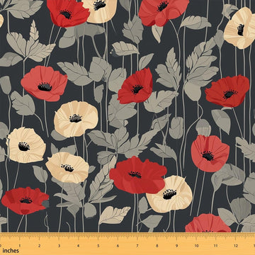 Poppy Flower Upholstery Fabric, 1 Yard