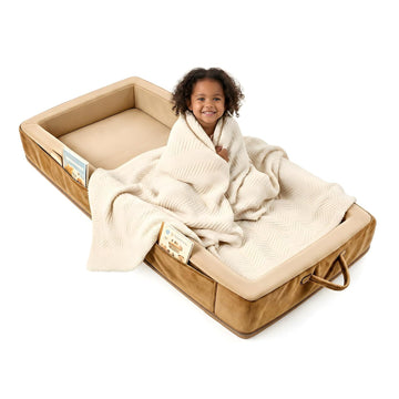 Toddler Portable Travel Bed - Foldable & Washable Floor Bed, Beige