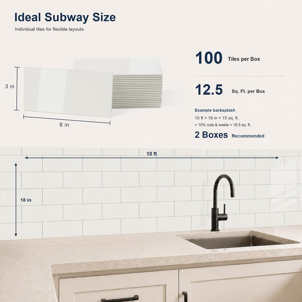 2026 New Upgrade Peel and Stick backsplash 3 x 6 Inches, Backsplash Tile Peel and Stick Tile , Laundry Room