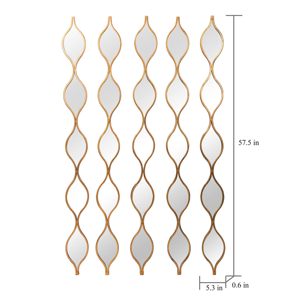Set of 5 Extra Long Skinny Teardrop Wall Mirrors, Gold Wall Art