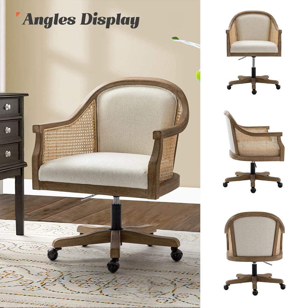 Desk Chair, Upholstered Home, Vintage with Armrest, Adjustable Swivel Rolling Height Task Chair for Living
