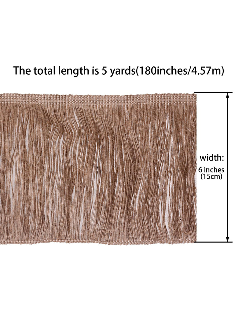 Burlap Fringe Trim Tassel Jute Lace 6 Inches Width 5 Yards Long for Clothes Accessories Latin Wedding Dress and DIY