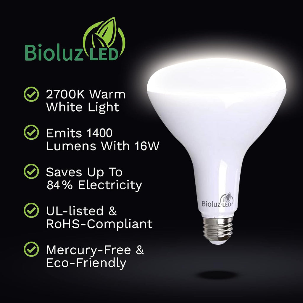 4 Pack Brightest BR40 LED Light Bulb - 90 CRI Instant ON Warm White 2700K Light Bulbs 16W 1400 Lumen Indoor & Outdoor