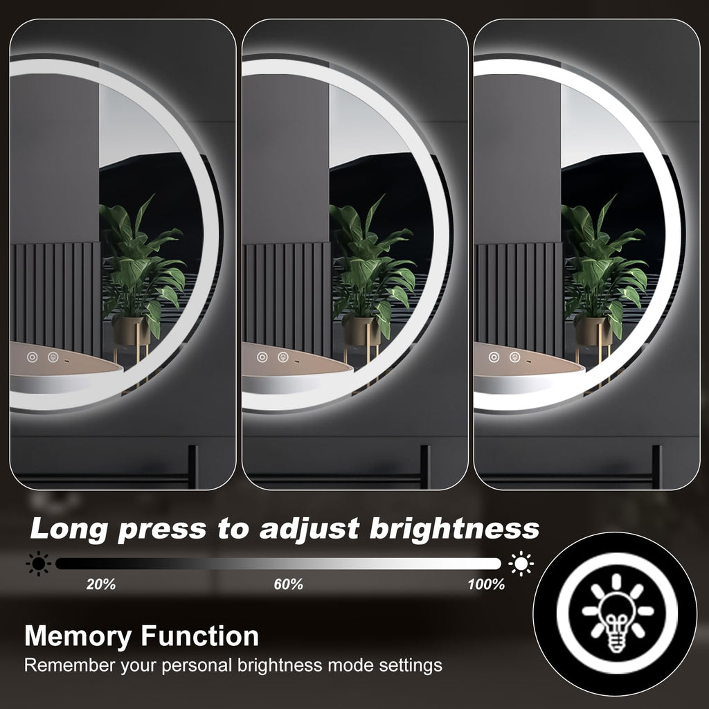 24 Inch Round LED Bathroom Mirror with Lights, Circle Vanity Mirror