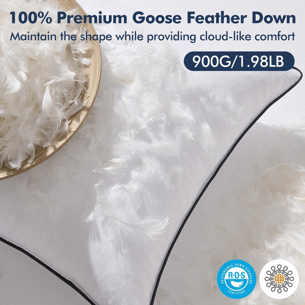 Goose Feather Down 18x18 Pillow Insert with 100% Down-Proof Cotton Cover, Soft Fluffy Decorative Pillow - Set of 2