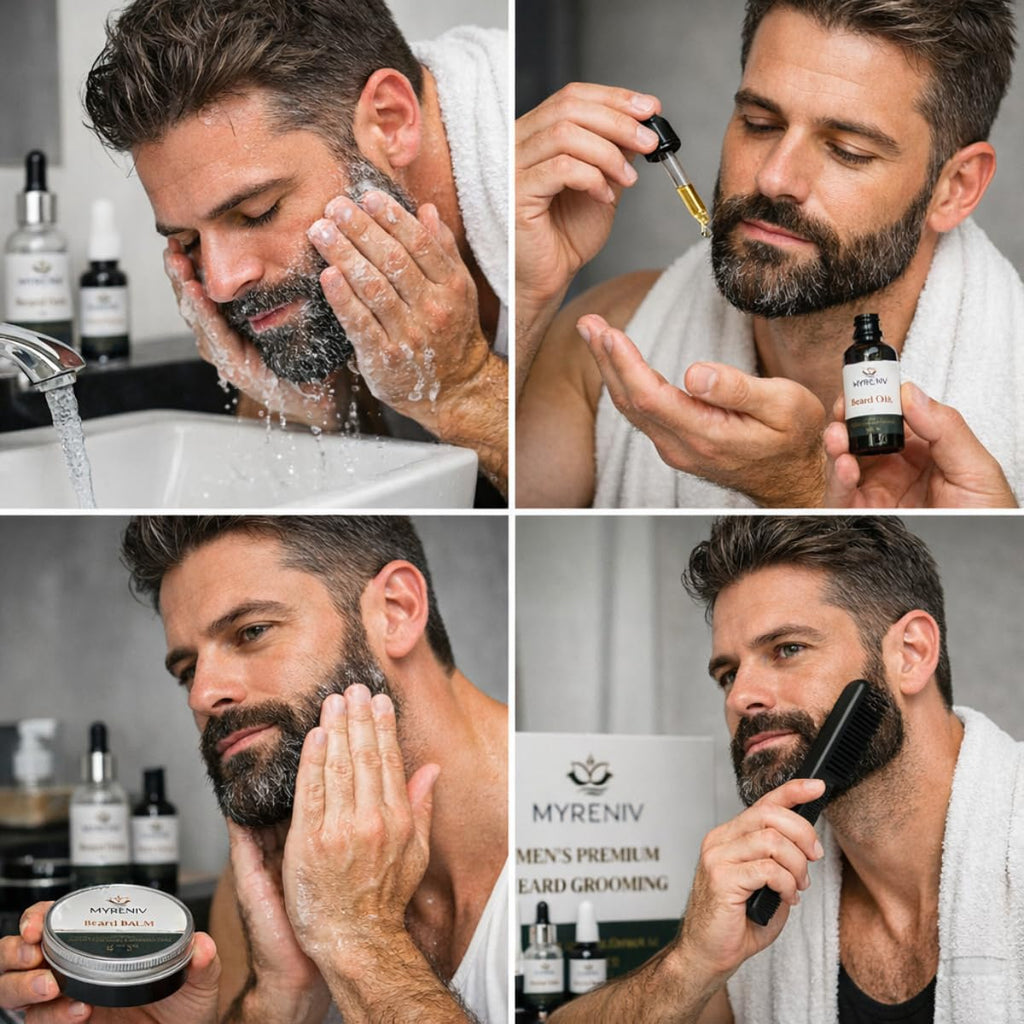 Men's Premium Beard Grooming Kit - Beard Oil, Beard Balm, Beard Wash & Beard Comb - Conditioning & Styling Set for a