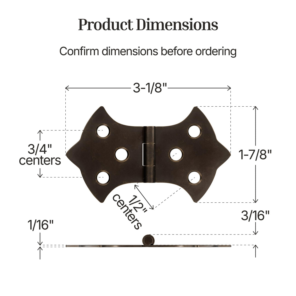 Antique Brass Butterfly Hinges - 3-1/8" x 1-7/8" - Pack of 4 - Decorative Hinges for Cabinet Doors, Trunks and Boxes