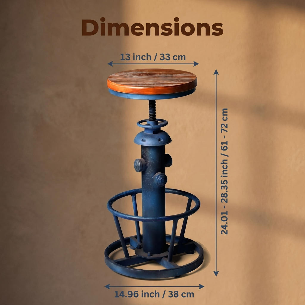 Industrial Vintage Fire Hydrant Bar Stool, Height Adjustable Swivel Counter Stool with Solid Wood Seat, Distressed