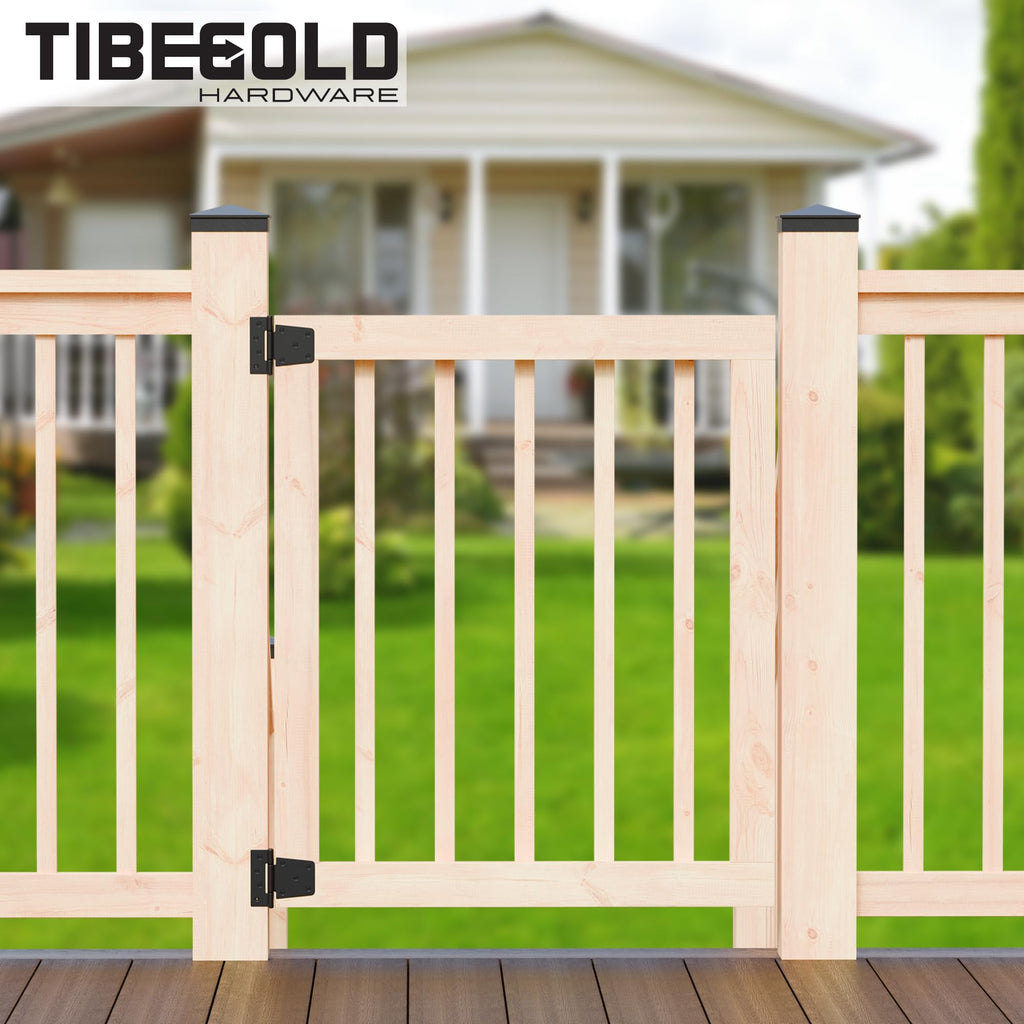3-1/2 Inch Heavy Duty Gate Hinges, Black Iron Barn Door Hinges, Gate Strap Hinge with Extra-Long Screws, T Hinges for