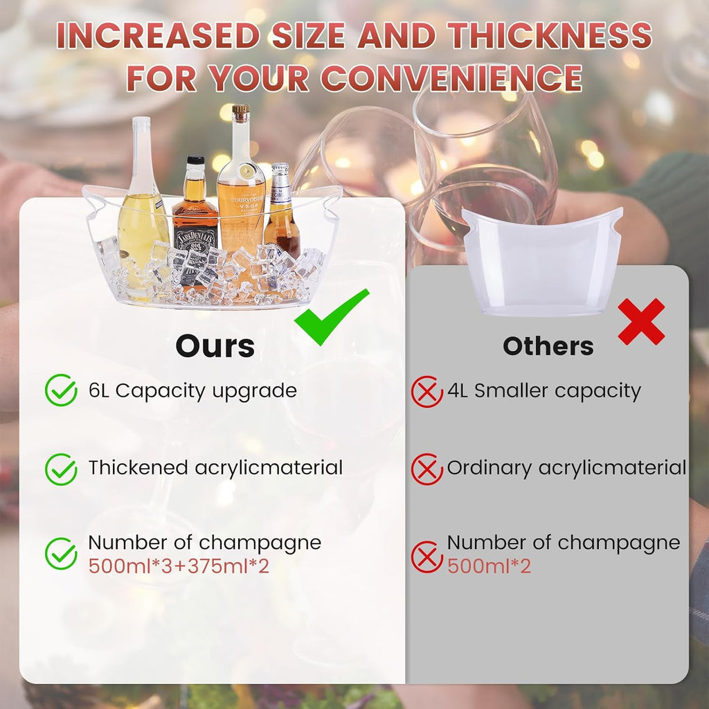 2-Pack Clear Ice Bucket Set - Beverage Tub & Champagne Bucket - Set of 2