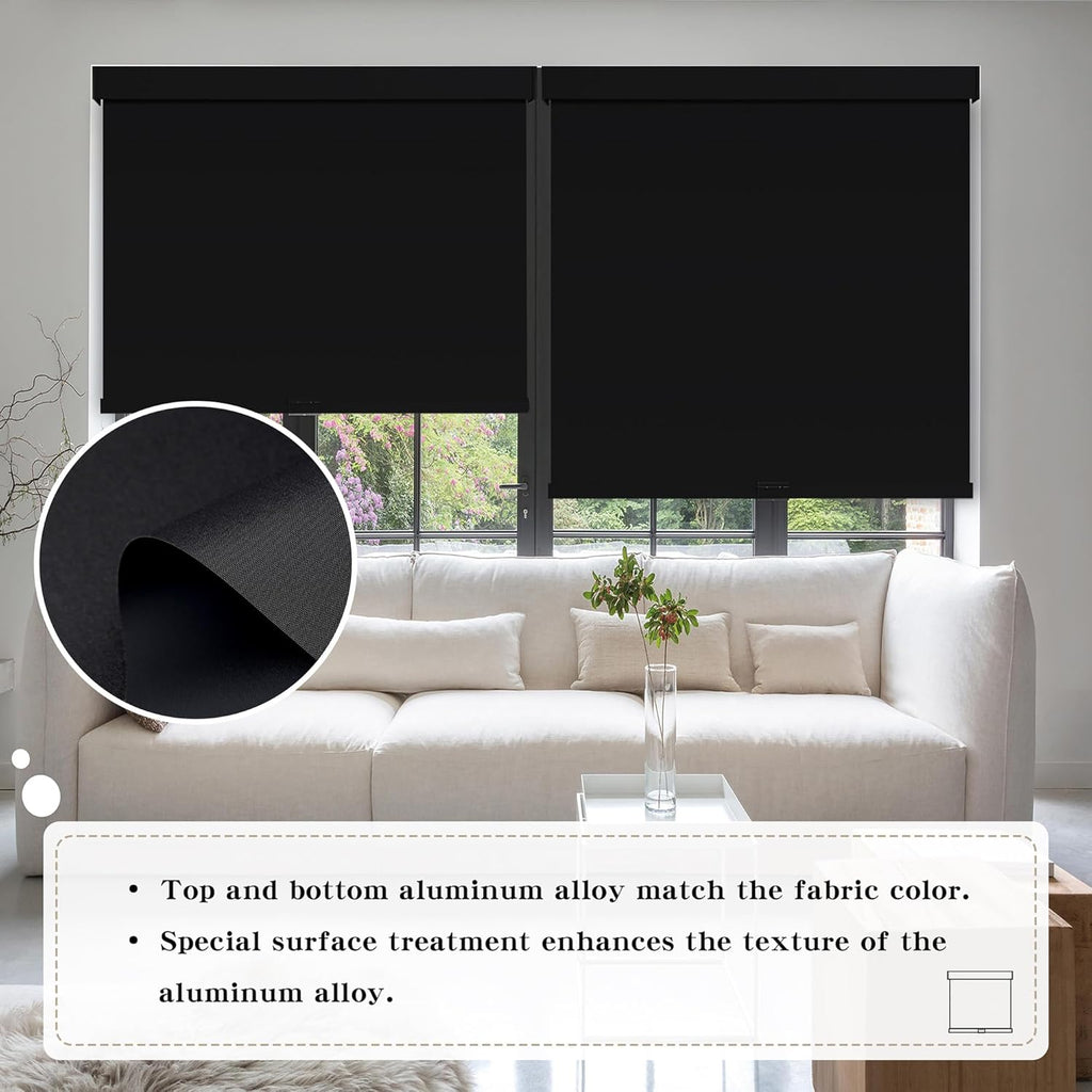 Cordless Blackout Roller Shades Blinds for Windows Free-Stop,Pull Down Room Darkening with Valance,Thermal Insulated
