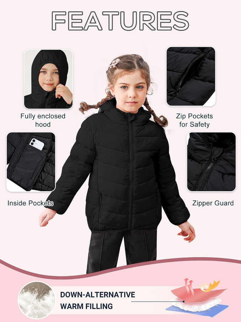 Girls Winter Coat Lightweight Puffer Jacket Zip Pockets