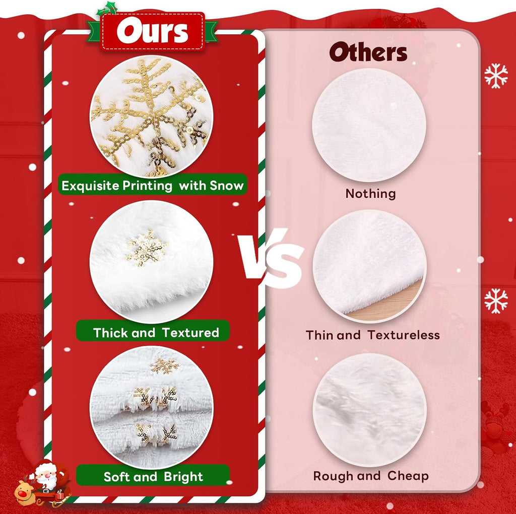 Christmas Tree Skirt 36 Inch, Holiday Part Decorations, Whit Plush Gold Sequin Snowflake Tree Shirt for Xmas