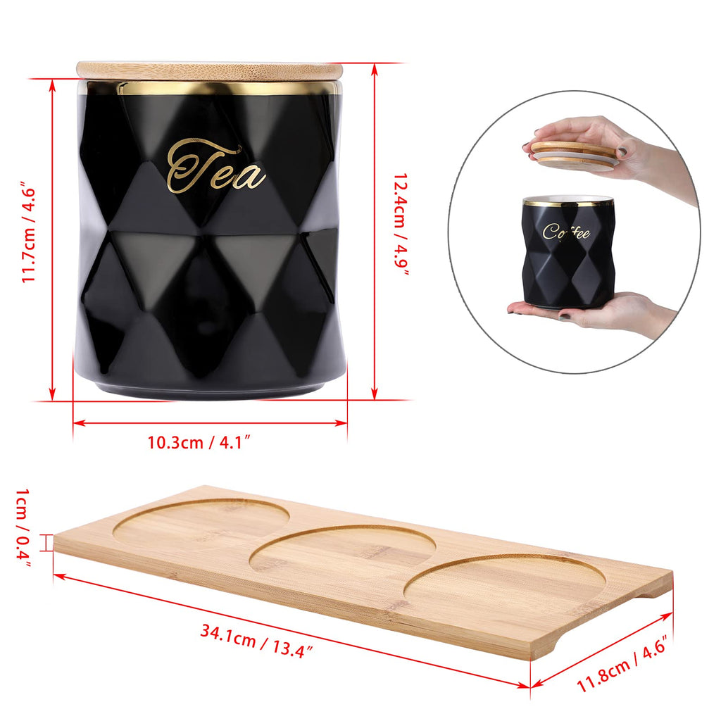 Ceramic Canister Set for Sugar Coffee Tea with Airtight Lid and Tray