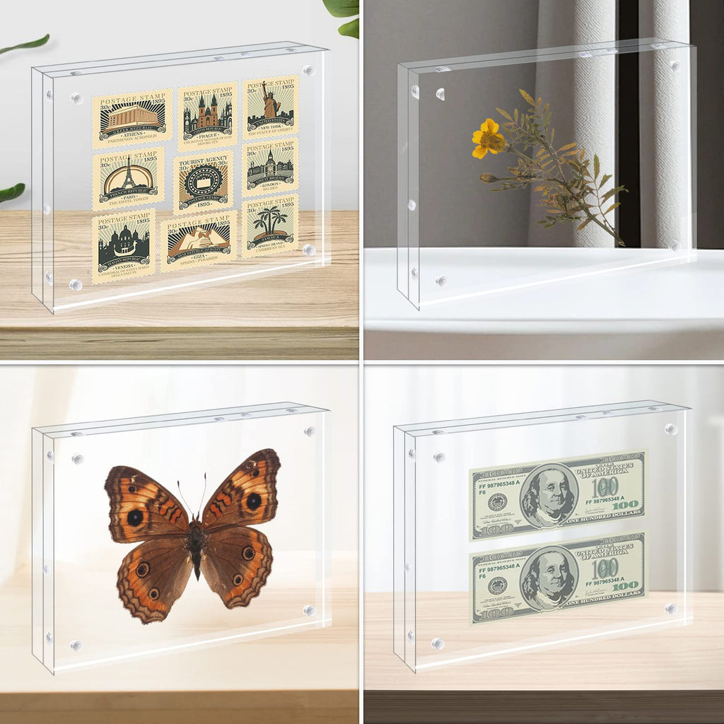 5x7 Acrylic Frames 4 Pack, 20mm Thicker Frameless Clear Picture Frames, Double Sided Magnetic Picture Frames, Free