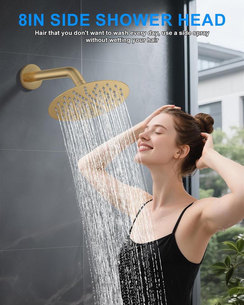 Shower System with Pressure Balance Valve, 10" Ceiling Mount Shower Faucet Set with 2 Rain Shower Head