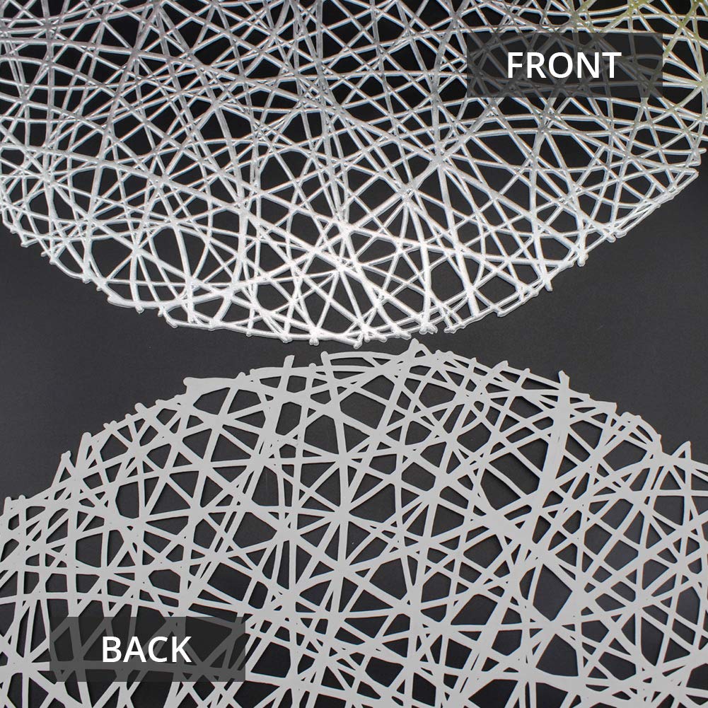 Silver Round Placemats for Dinner Table Set of 6 Metallic Hollow Out Line