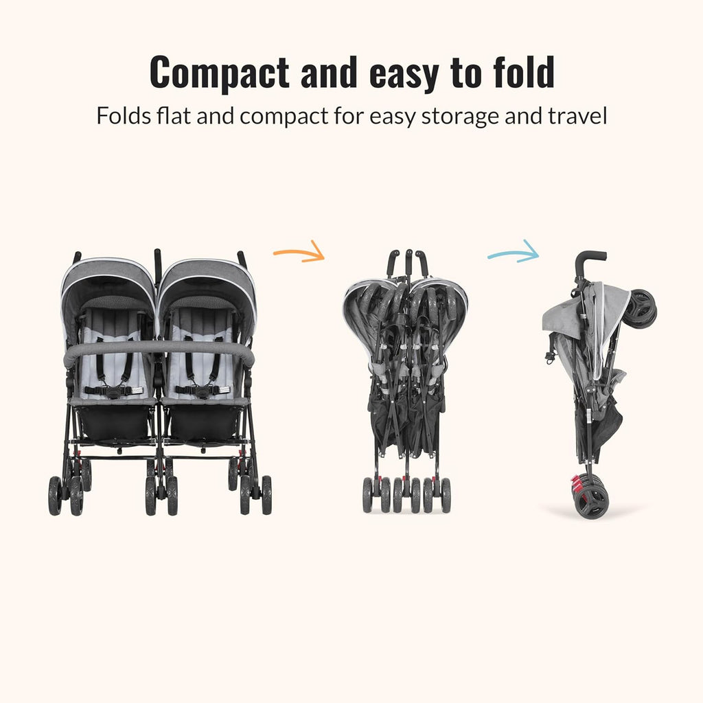 On Me Volgo Side-by-Side Twin Umbrella Toddler Stroller, Grey