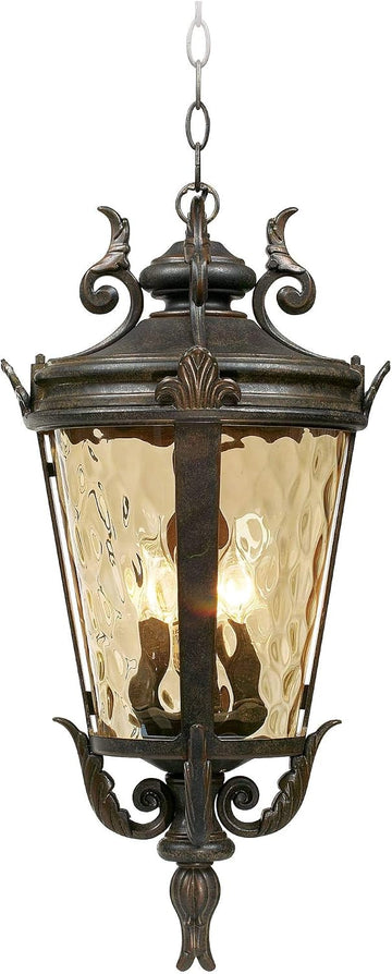 Marseille 23 3/4" Bronze 4-Light Outdoor Hanging Lantern with Hammered Glass