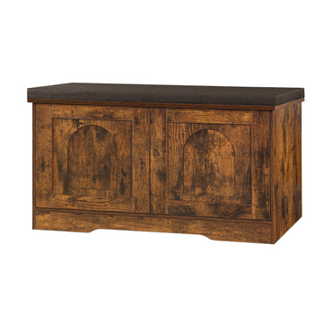 Shoe Storage Bench with Cushion, Door, Rustic Brown 31.5"LX17.7"H