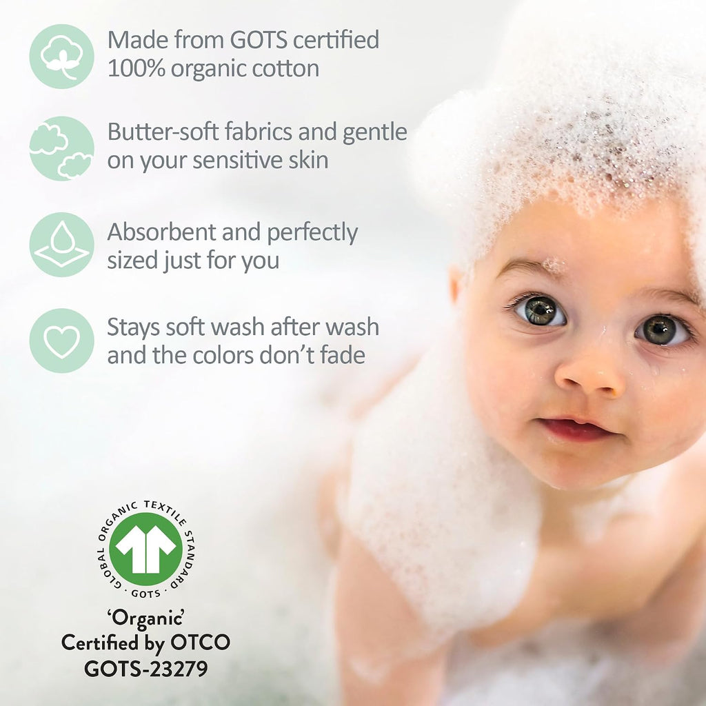 River Pack Baby Terry Washcloths 100% Organic Cotton Absorbent for Baby and Toddler Boys & Girls, Seafoam Terra