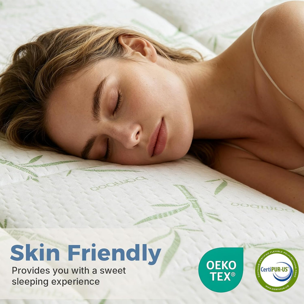Queen 3in Dual Layer Gel Memory Foam Bamboo Rayon Mattress Topper | 2 Inch Memory Foam & 1 Inch Bamboo Rayon Pillow