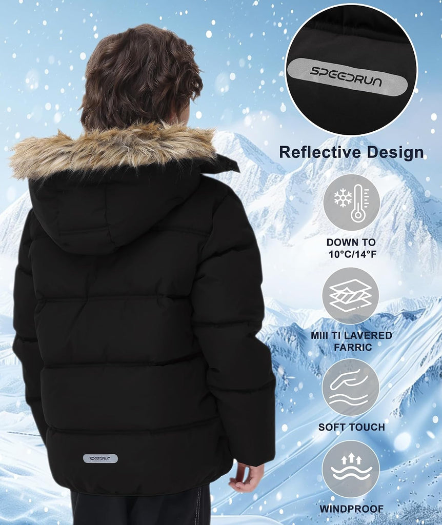 Boy's Girl's Winter Jackets Coat with Hood Windproof Puffer