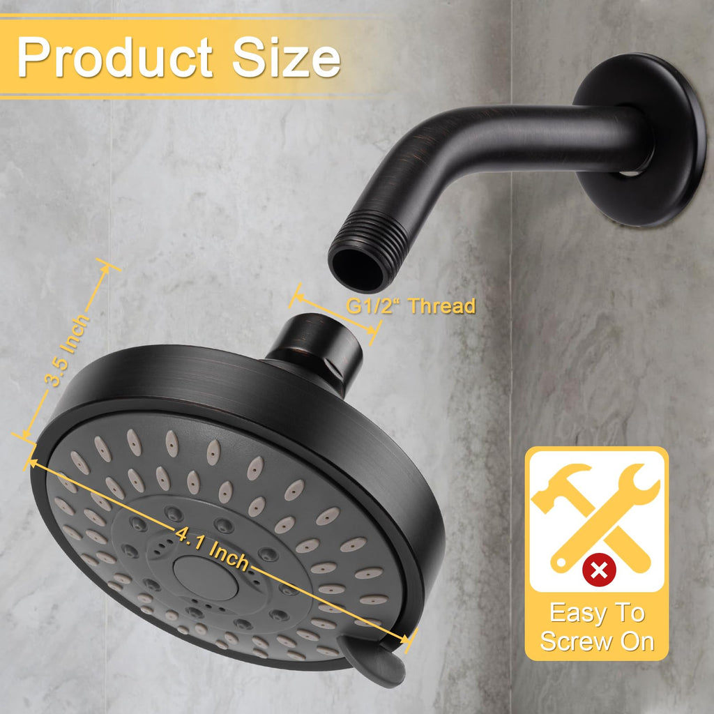 High Pressure Rain Shower Head 5 Modes 4.1 Inch Oil Rubbed Bronze