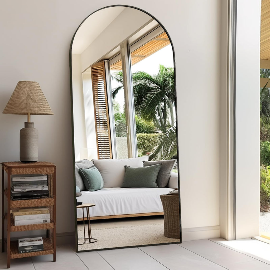 Arched Full Length Mirror, 71"x30" Freestanding Floor Mirror Black
