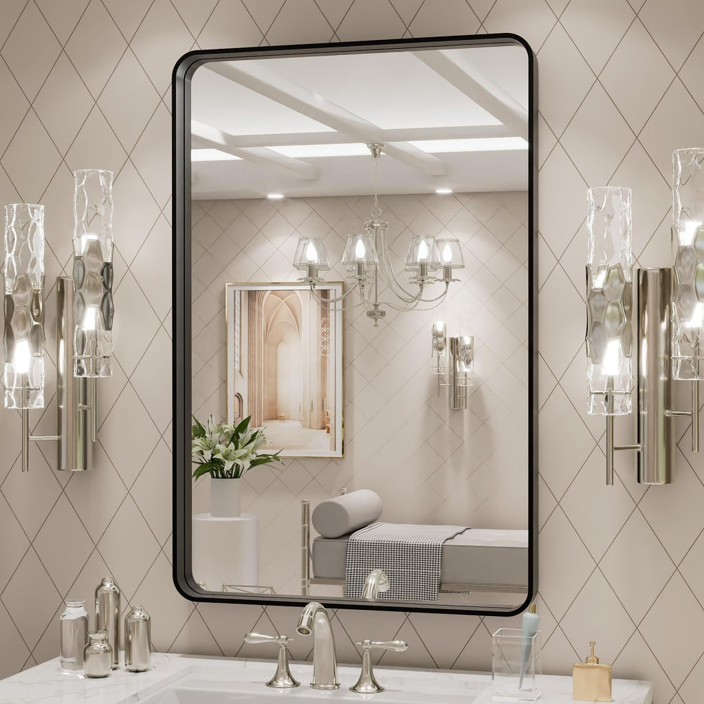 24X30 Inch Black Metal Framed Bathroom Mirror