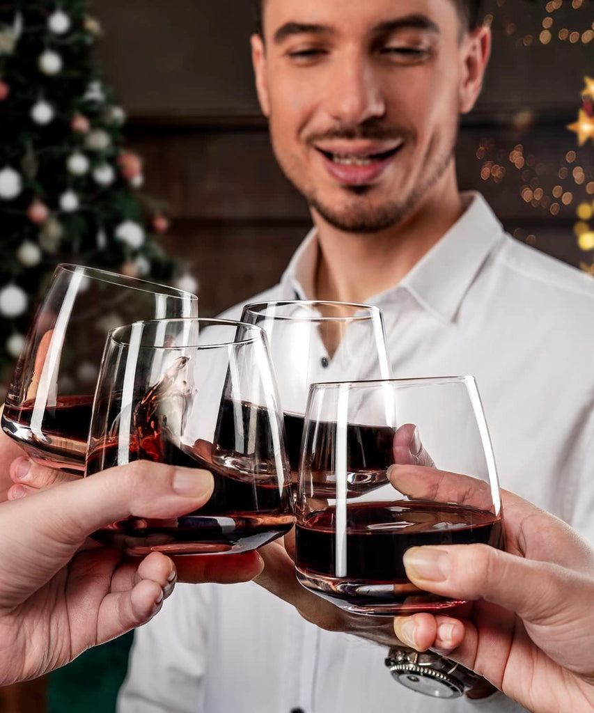 Stemless Wine Glasses Set of 4 13.5oz, Hand Blown Red White Wine Glasses Unique Gifts for Him Her for Birthday