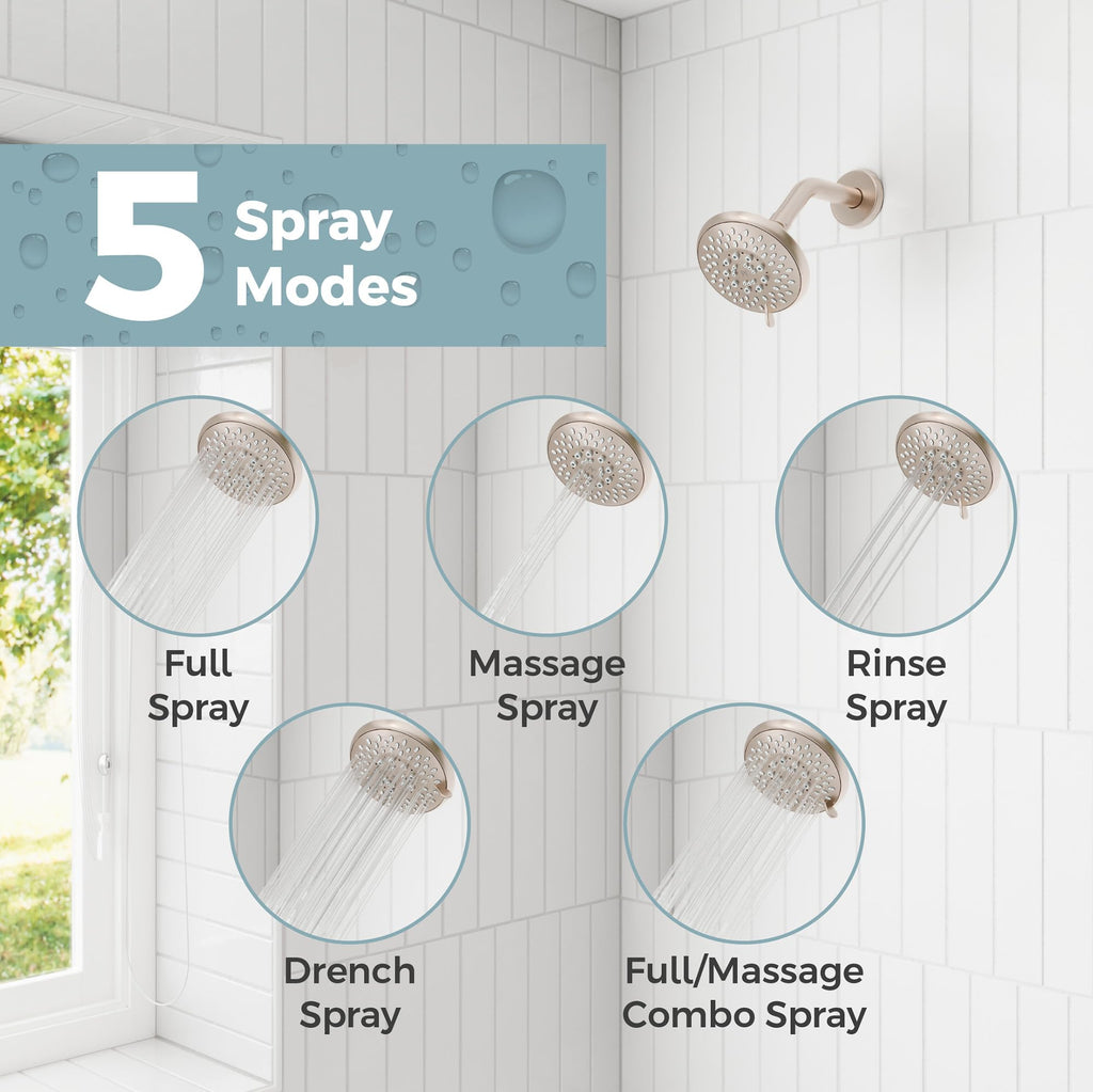Universal Shower Head, Shower Arm Not Included, 5-Function, 1.75 GPM, Brushed Nickel Finish, 015WS2UT01K