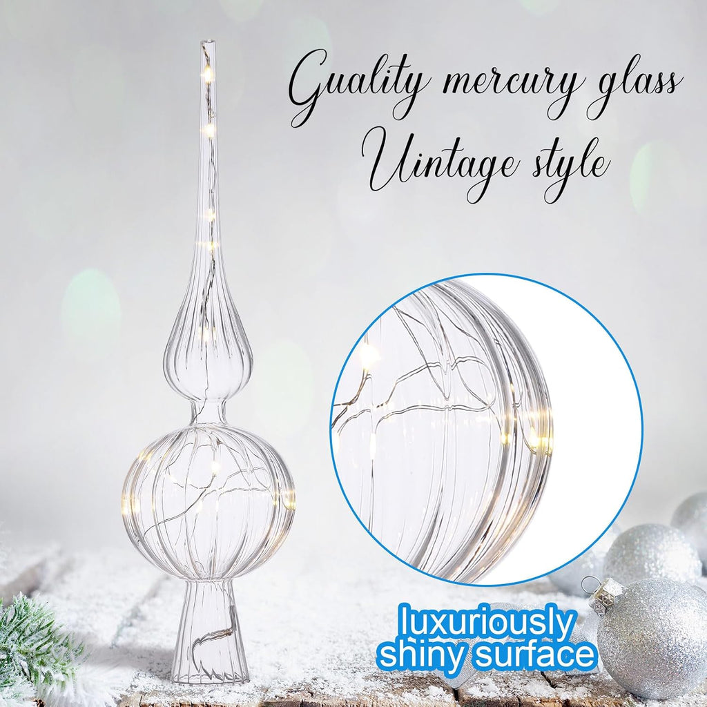 12" Mercury Glass Christmas Tree Topper,Classic,Transparent