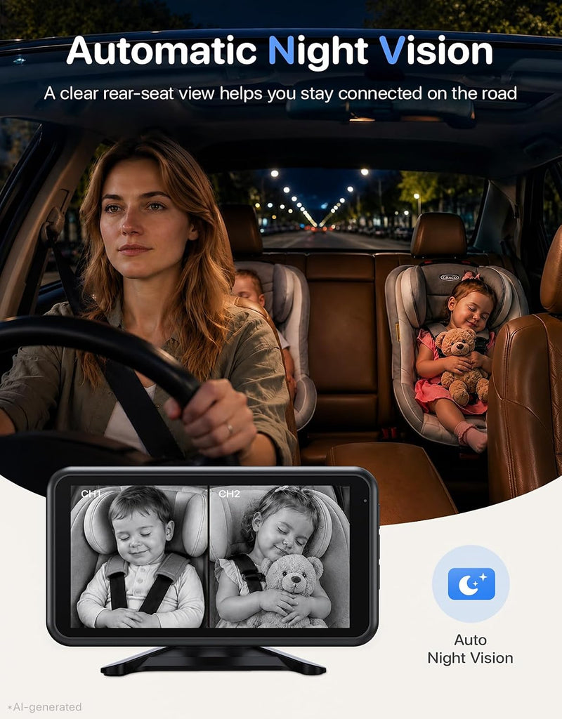 BM2PRO Dual Car Camera Baby Monitor for 2 Kids