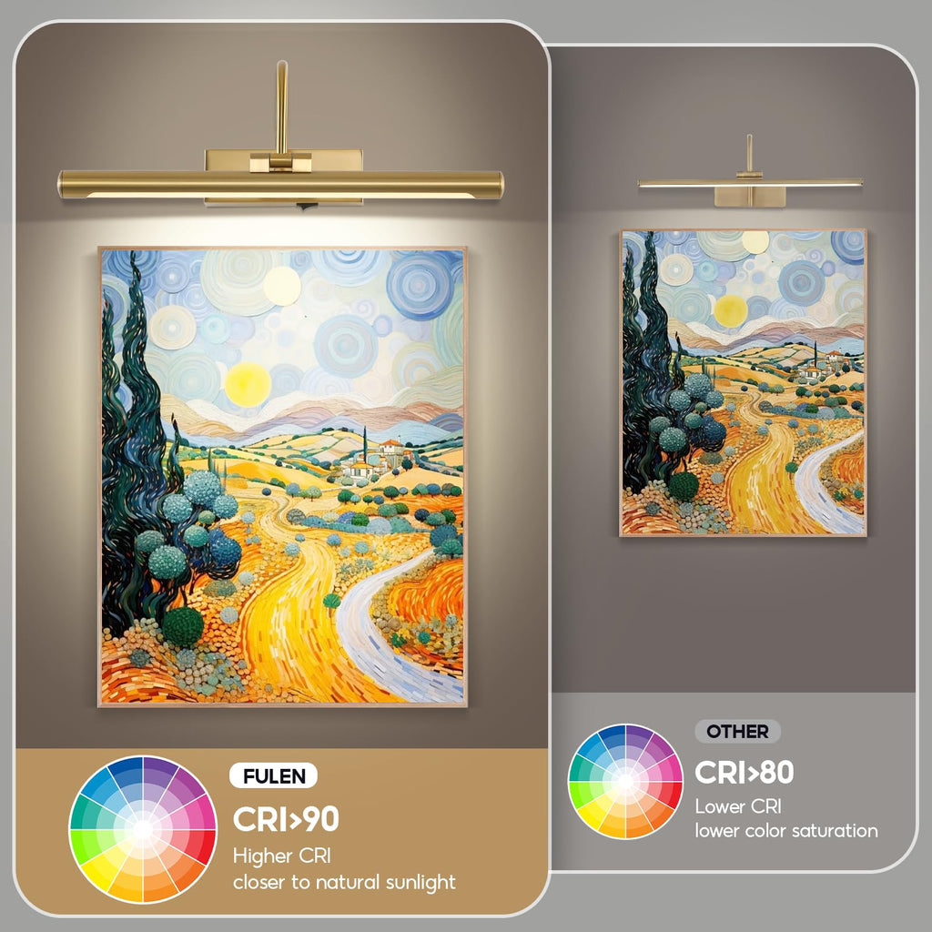 12"Picture Light for Wall Battery Operated Art Lights for Painting Brass Wireless LED Picture Lighting 3CCT Dimmable