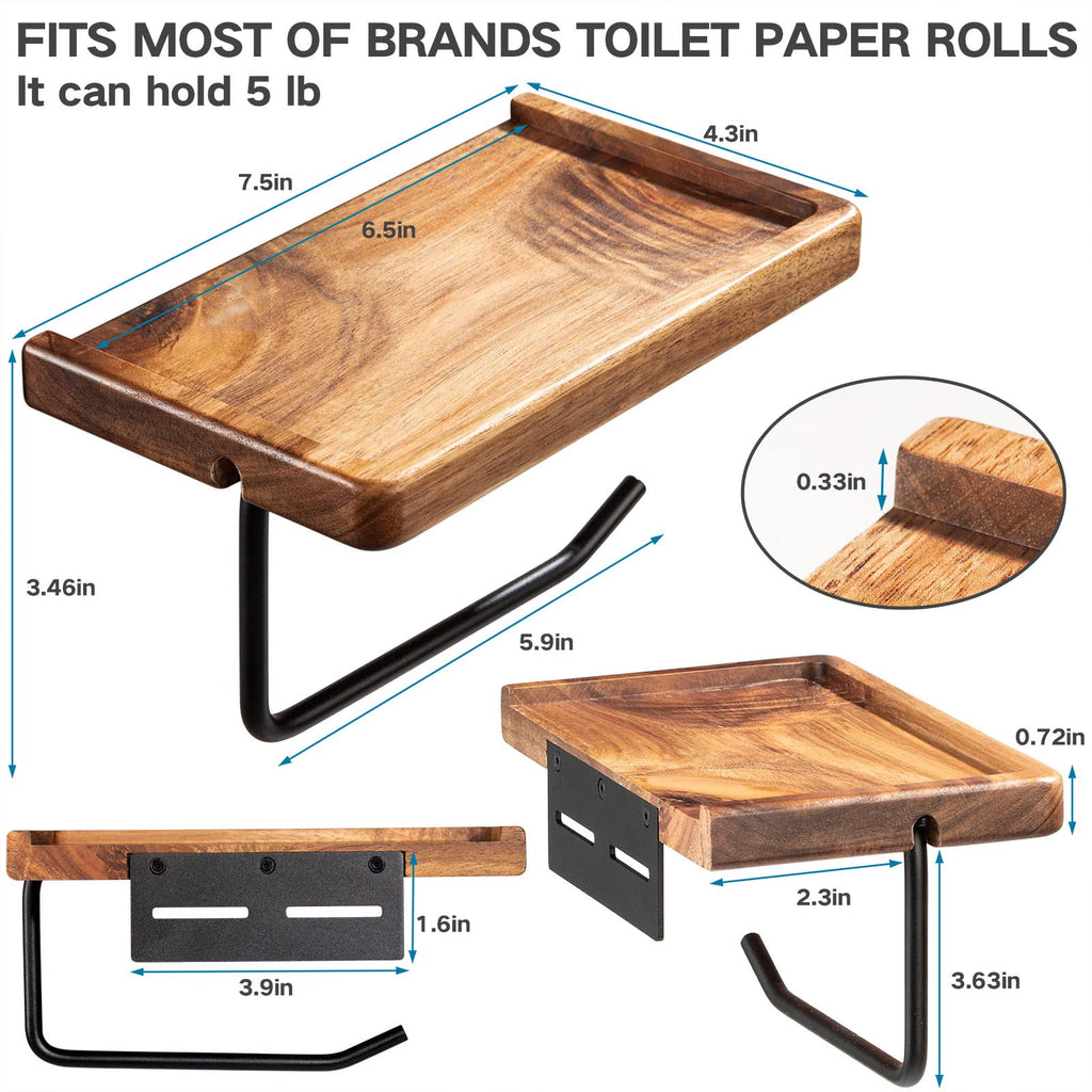 Toilet Paper Holder with Shelf, Wall Mount Bathroom Tissue Storage