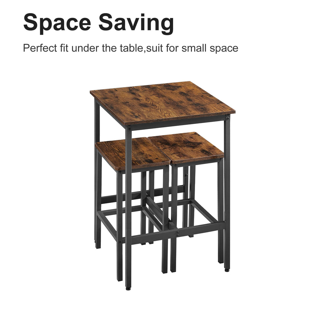 3 PCS Bar Table Set with 2 Stools, Modern Counter Height Table and Chairs Set, Small Spaces (Rustic Brown)