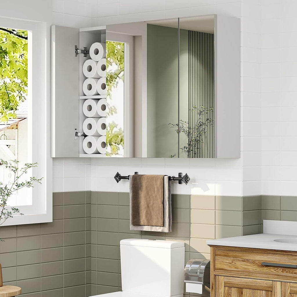 Medicine Cabinets Bathroom Mirror Cabinet with 3 Door 31.5x23.6 Inch Bathroom Wall Cabinet with Mirror Wall Mirror