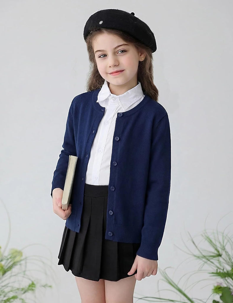 Girls Sweaters Long Sleeve Cardigan Shrug Button Knit School Uniform