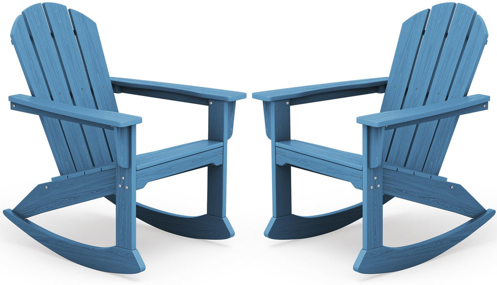 Outdoor HDPE Adirondack Rocking Chairs, All-Weather, Navy, 2PCS