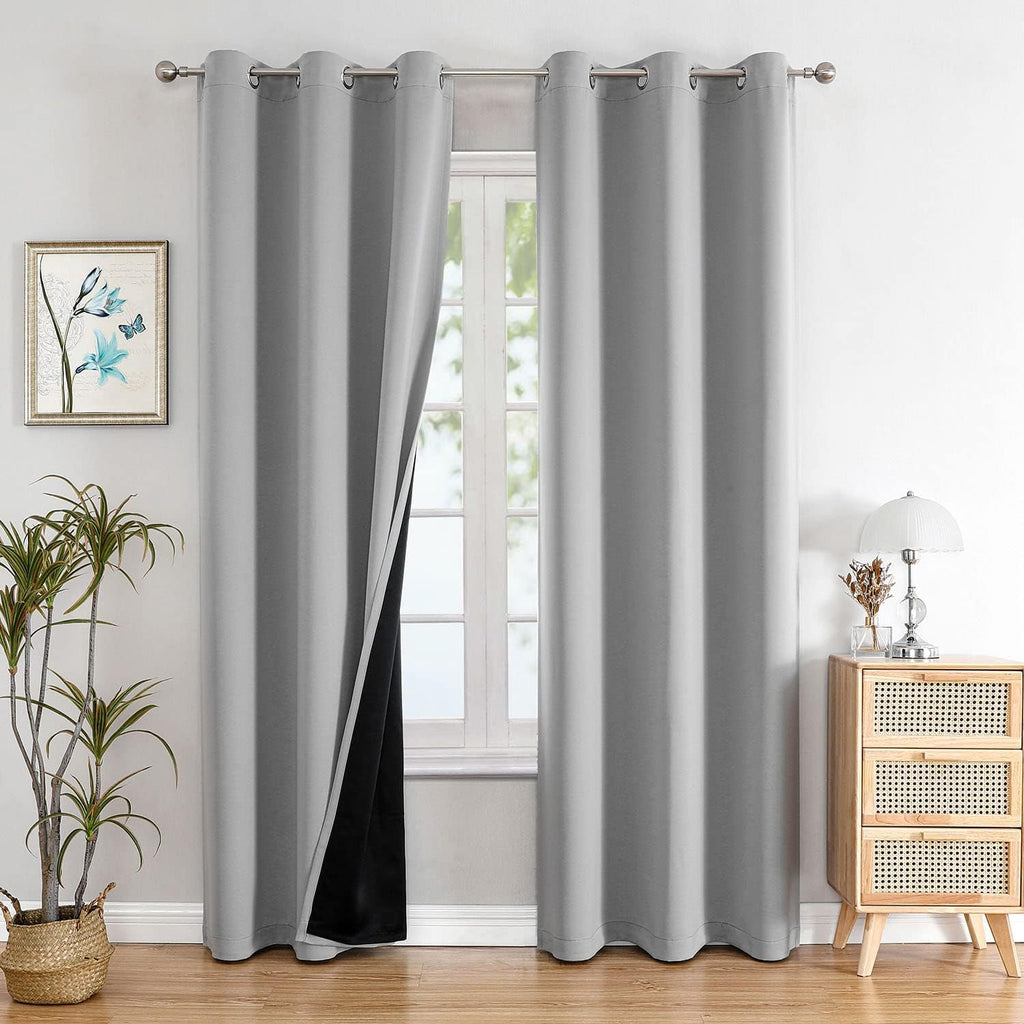 100% Blackout Curtains 84 inch Long for Bedroom with Black Liner, 2 Thick Layers Total Blackout Thermal Insulated