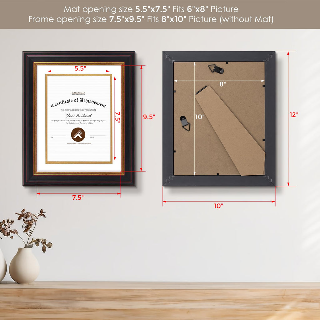 8x10 Frame White Over Gold Double Mat For 6x8 Diploma