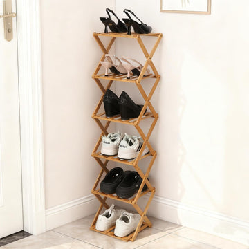 Bamboo Shoe Rack 6 Tier Foldable Shoe Rack