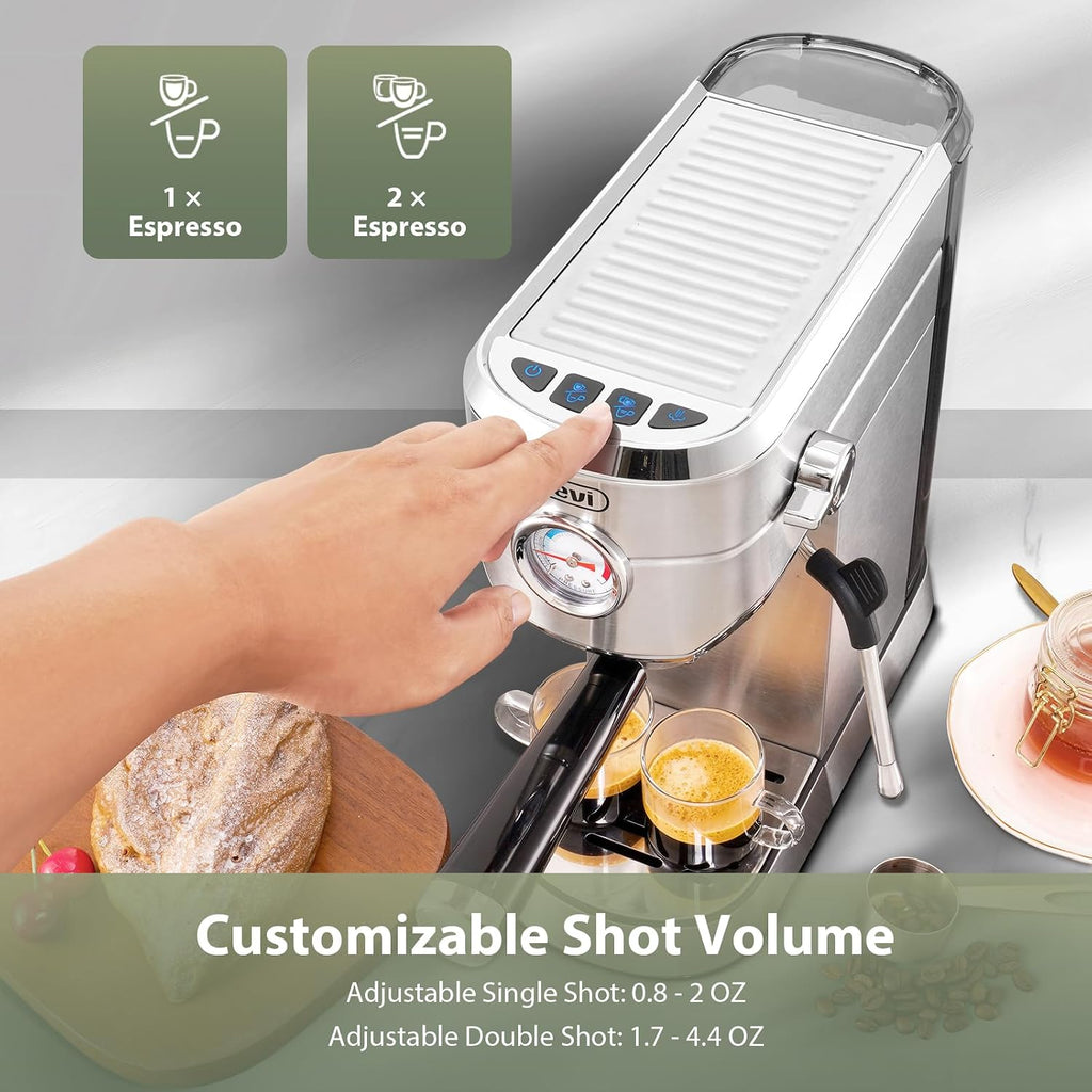 20 Bar Compact Espresso Machine ,Latte、Cappuccino Coffee Maker | BPA-free;34oz Water Tank;Built-in Pressure