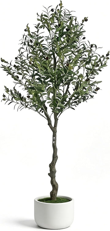 6FT Artificial Olive Tree, Faux Olive Tree for Modern Boho Home Decor, Fake Olive Tree with Realistic Leaves &