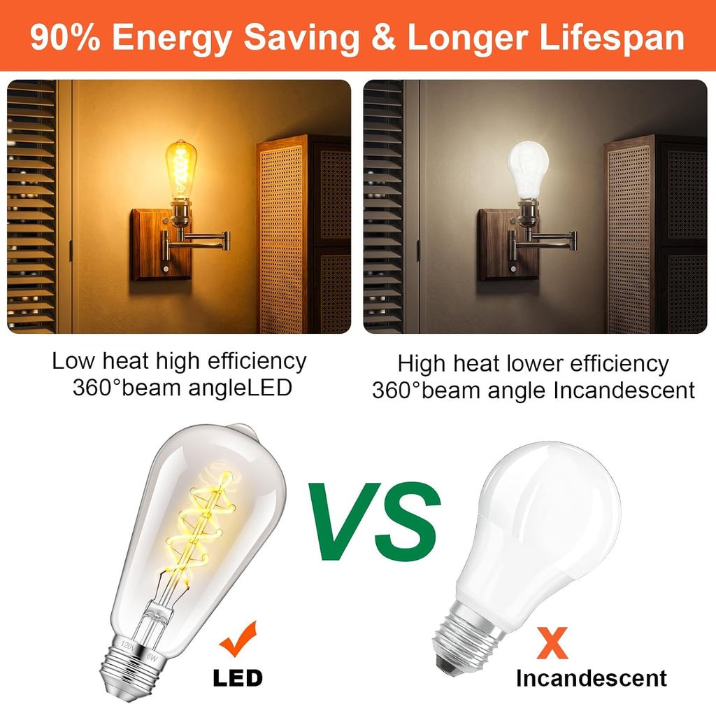 ST64 Edison Bulb E26 Dimmable, 6W Vintage LED Warm Light Bulbs