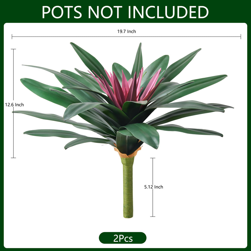 Fake Plants, 2 Pcs 21.7 Inch Bromeliads Large Artificial Plants Outdoor Faux Plants UV Resistant Realistic Tropical