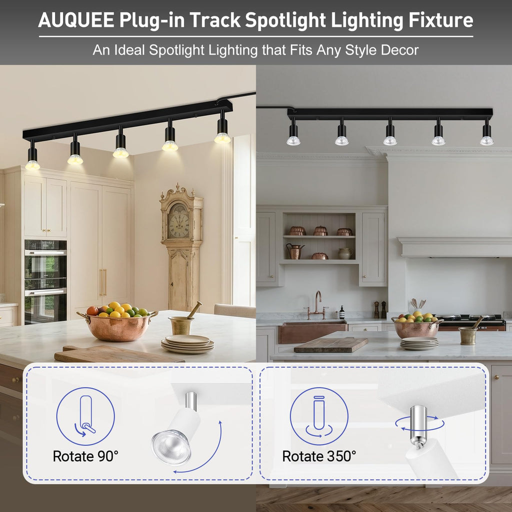 Plug in Track Light, Black, 30", 5 Way GU10 Track Ceiling Lighting