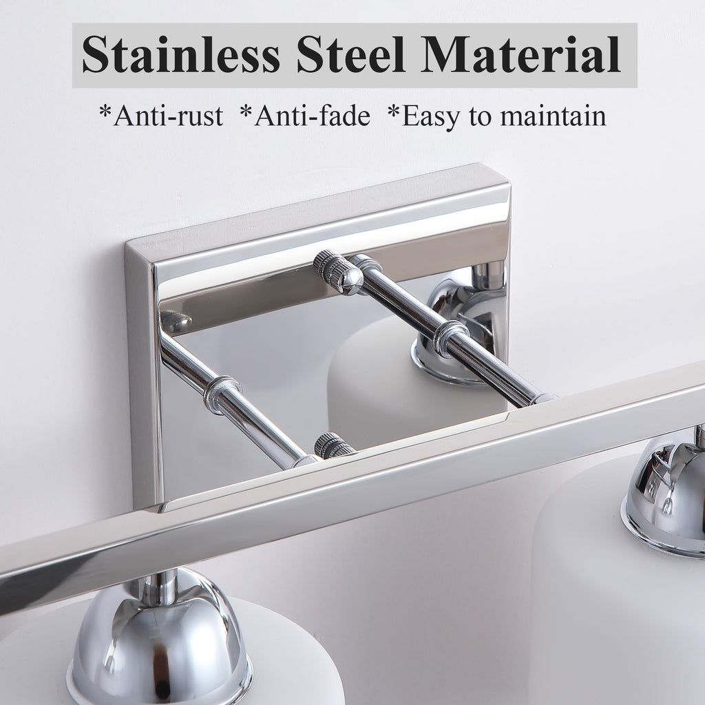 Stainless Steel Milk Glass Vanity Lights, 4 Light Chrome Bathroom Light Fixtures Over Mirror, Ceramic E26 Sockets